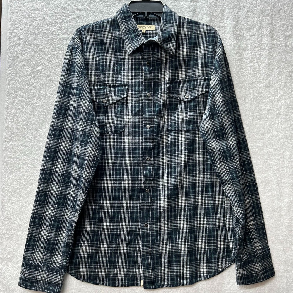 Gramicci Mens Size M Gray Black Long Sleeve Flannel Snap Shirt (M7)